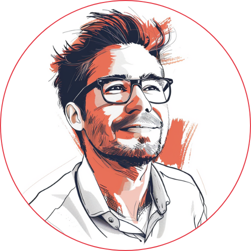 Illustration eines jungen Mannes mit Bart, der eine Idee hat.